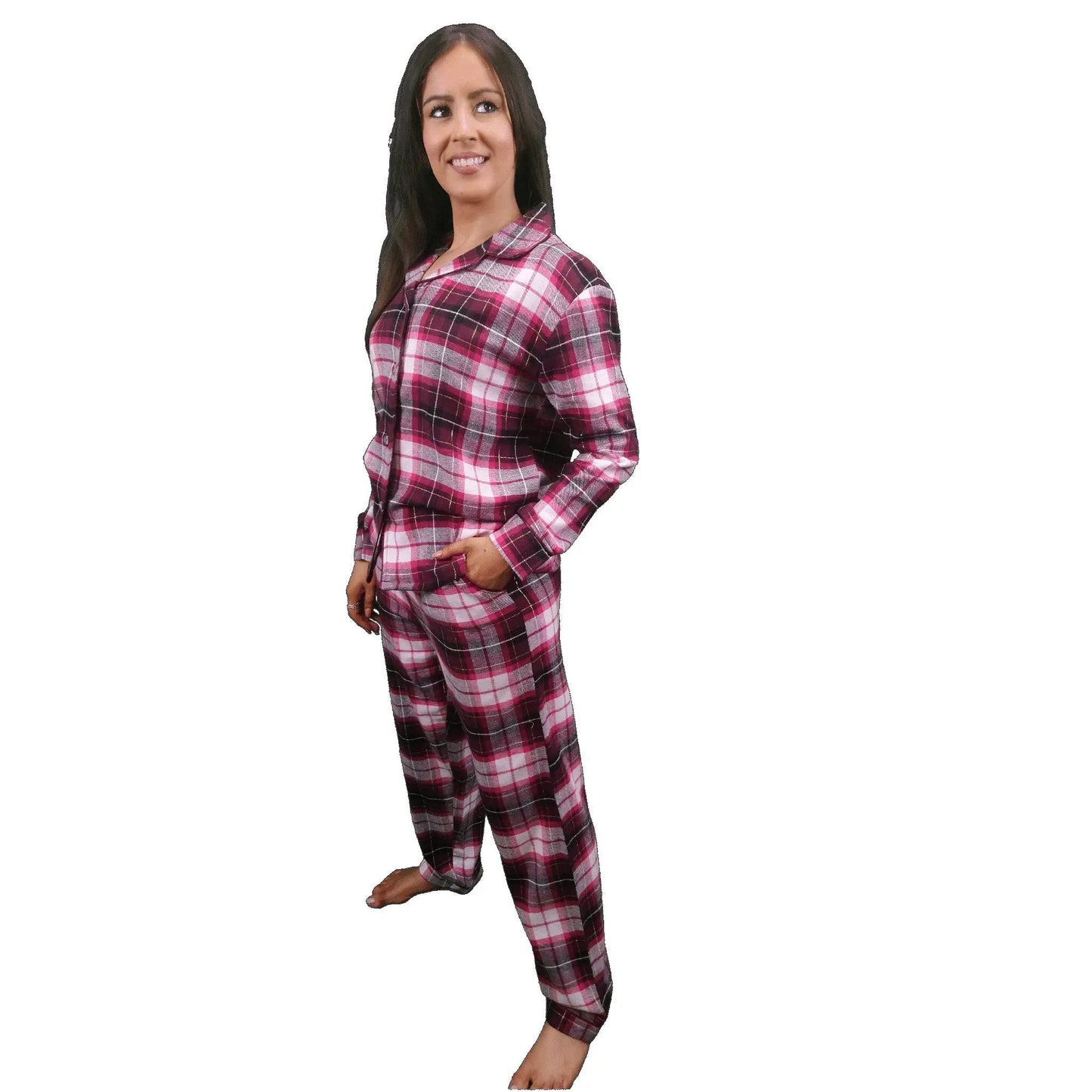 Astraea Womens Check Flannel Pyjamas Sets Burgundy Tartan Sleepwear & Loungewear ASASonline