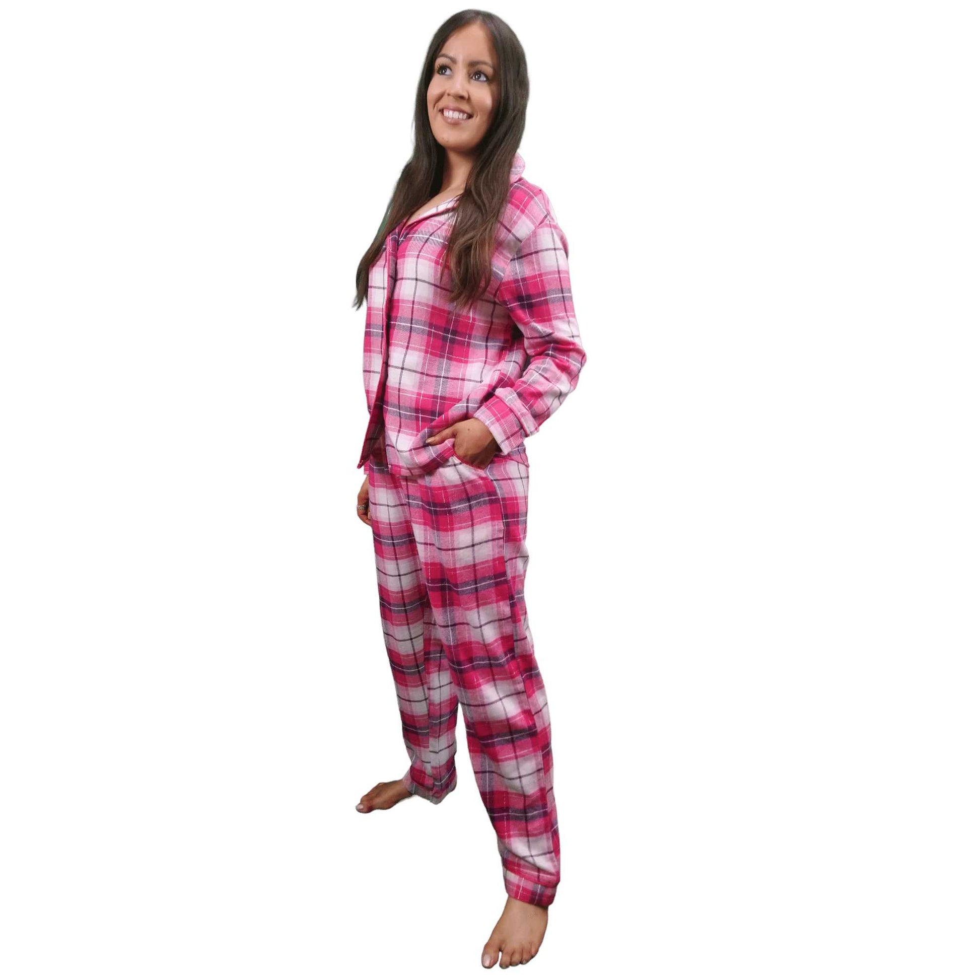 Astraea Womens Check Flannel Pyjamas Sets Candy Pink Tartan Sleepwear & Loungewear ASASonline