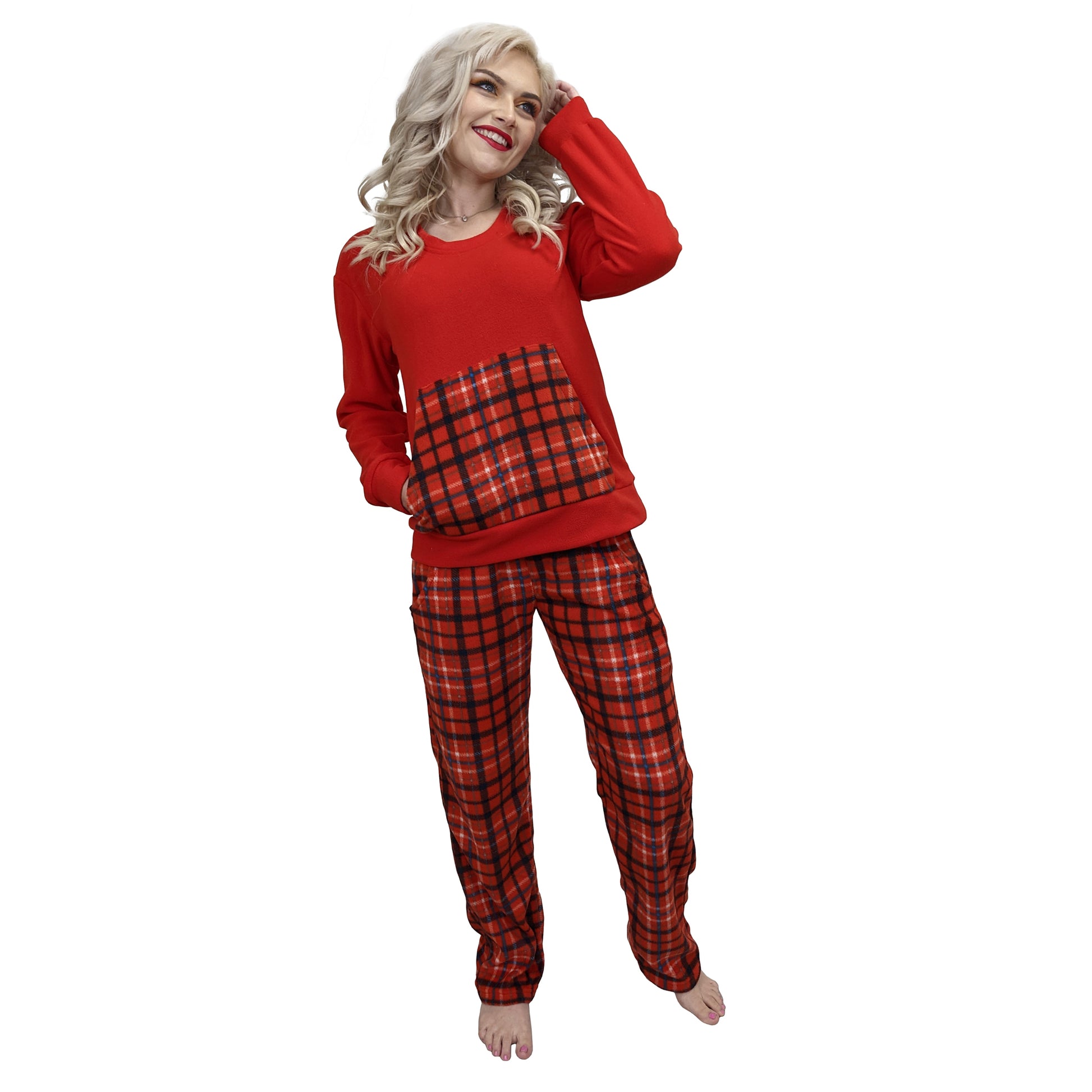 Aeryn Fleece Womens Pyjamas/Loungewear Set Red Tartan Sleepwear & Loungewear ASASonline