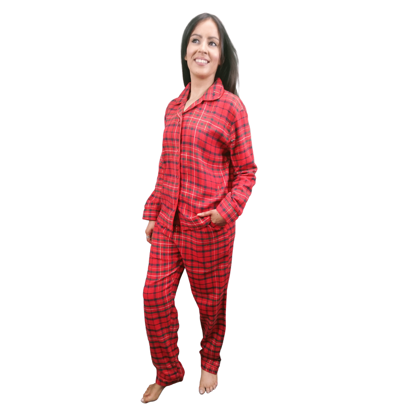 Astraea Womens Check Flannel Pyjamas Sets Festive Red Sleepwear & Loungewear ASASonline