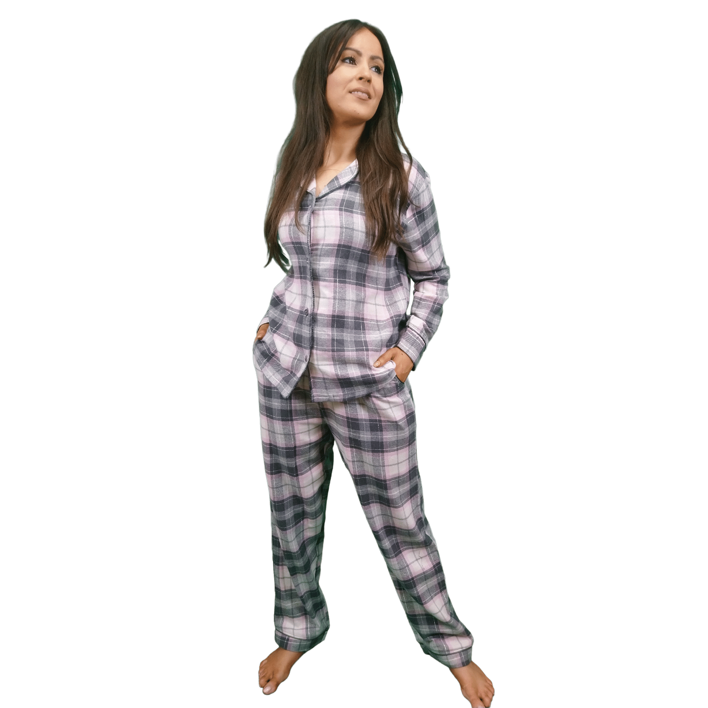 Astraea Womens Check Flannel Pyjamas Sets Grey Tartan Sleepwear & Loungewear ASASonline