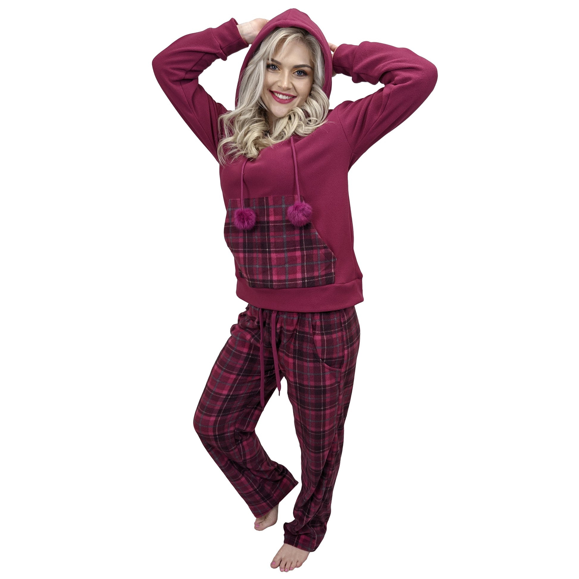 Briony Hooded Fleece Womens Pyjamas/Loungewear Set Berry Sleepwear & Loungewear ASASonline