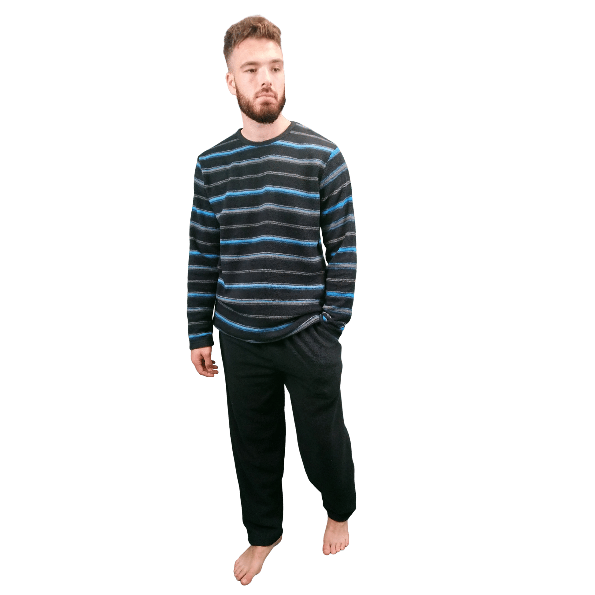 Courage Warm Fleece Mens Pyjamas/Loungewear Set Black Stripe Sleepwear & Loungewear ASASonline