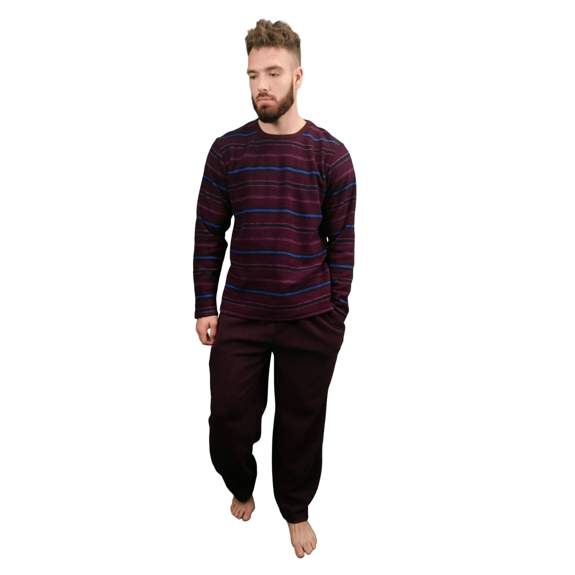 Courage Warm Fleece Mens Pyjamas/Loungewear Set Burgundy Stripe Sleepwear & Loungewear ASASonline