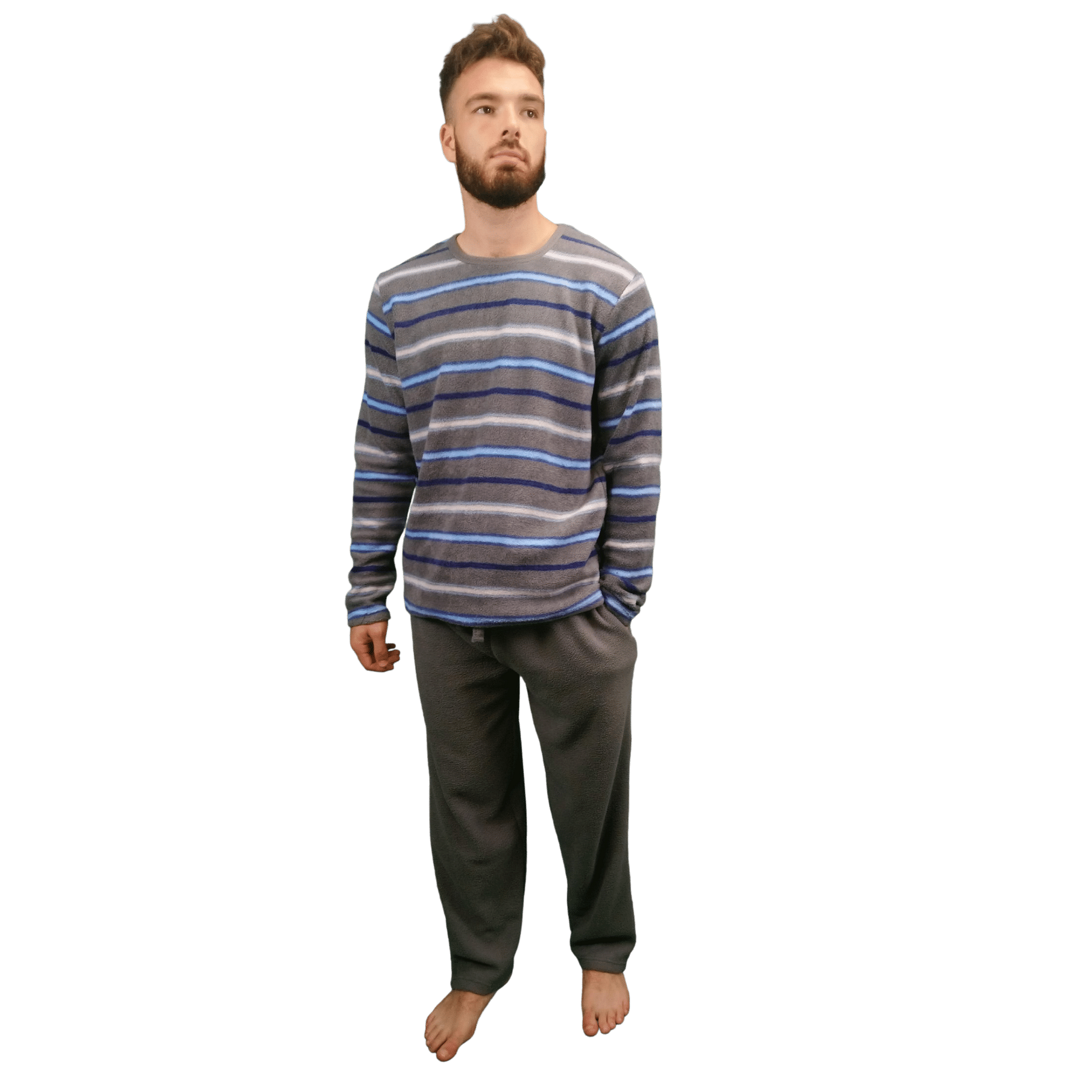 Courage Warm Fleece Mens Pyjamas/Loungewear Set Grey Stripe Sleepwear & Loungewear ASASonline