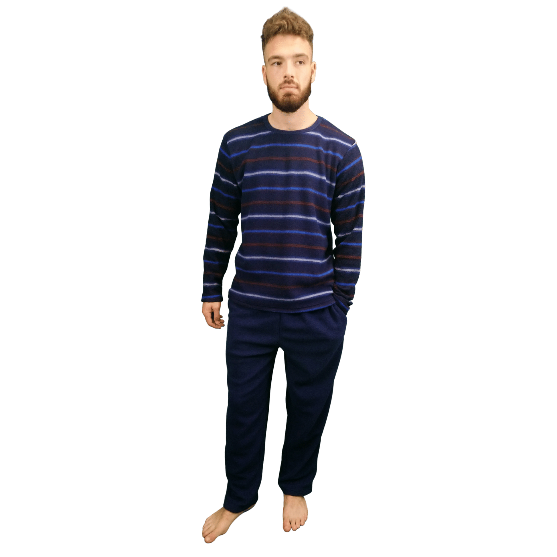 Courage Warm Fleece Mens Pyjamas/Loungewear Set Navy Stripe Sleepwear & Loungewear ASASonline