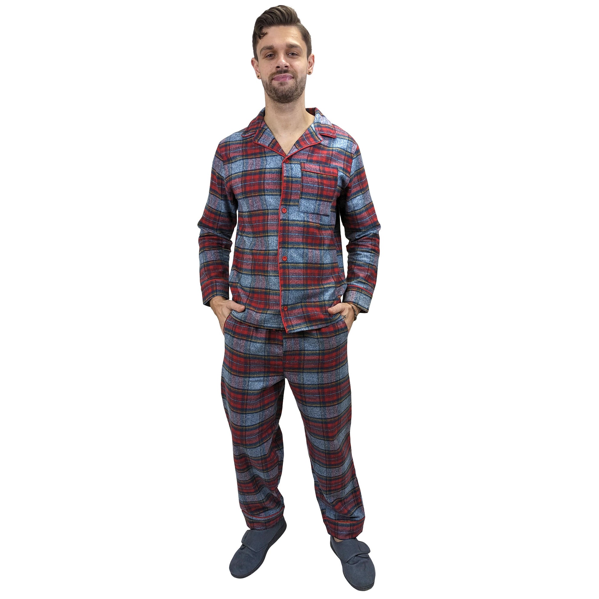 Esquire Mens Cotton Flannel Pajamas Winter Warm PJs Red Grey Sleepwear & Loungewear ASASonline