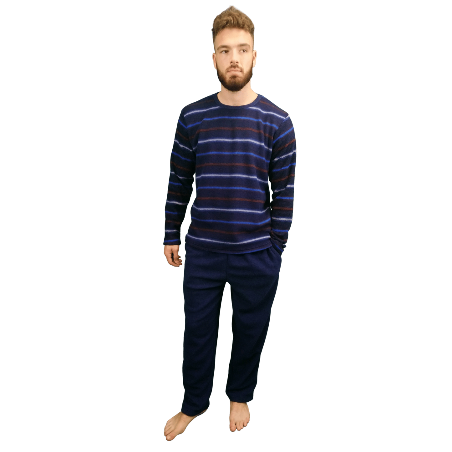 Courage Warm Fleece Mens Pyjamas/Loungewear Set Navy Stripe Sleepwear & Loungewear ASASonline