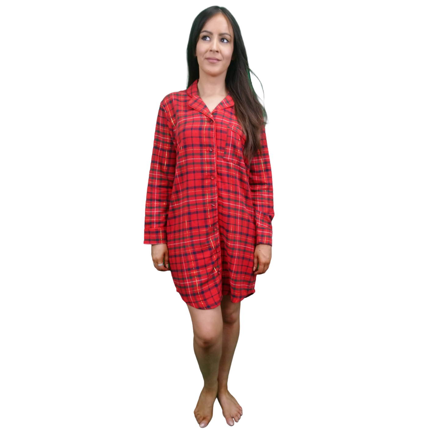 Gaia Women's Check Flannel Nightshirt Festive Red Sleepwear & Loungewear ASASonline