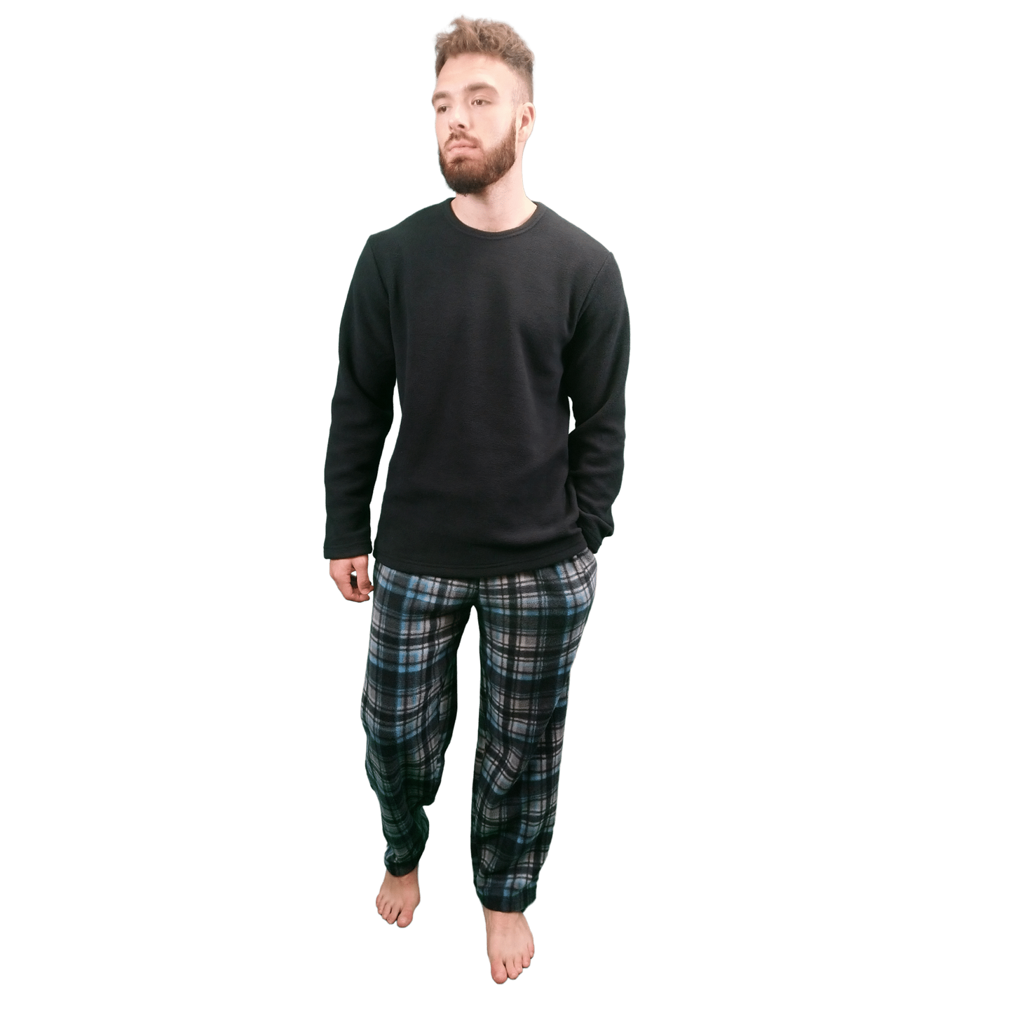 Gunner Fleece Tartan Mens Pyjamas/Loungewear Set Black Tartan Sleepwear & Loungewear ASASonline