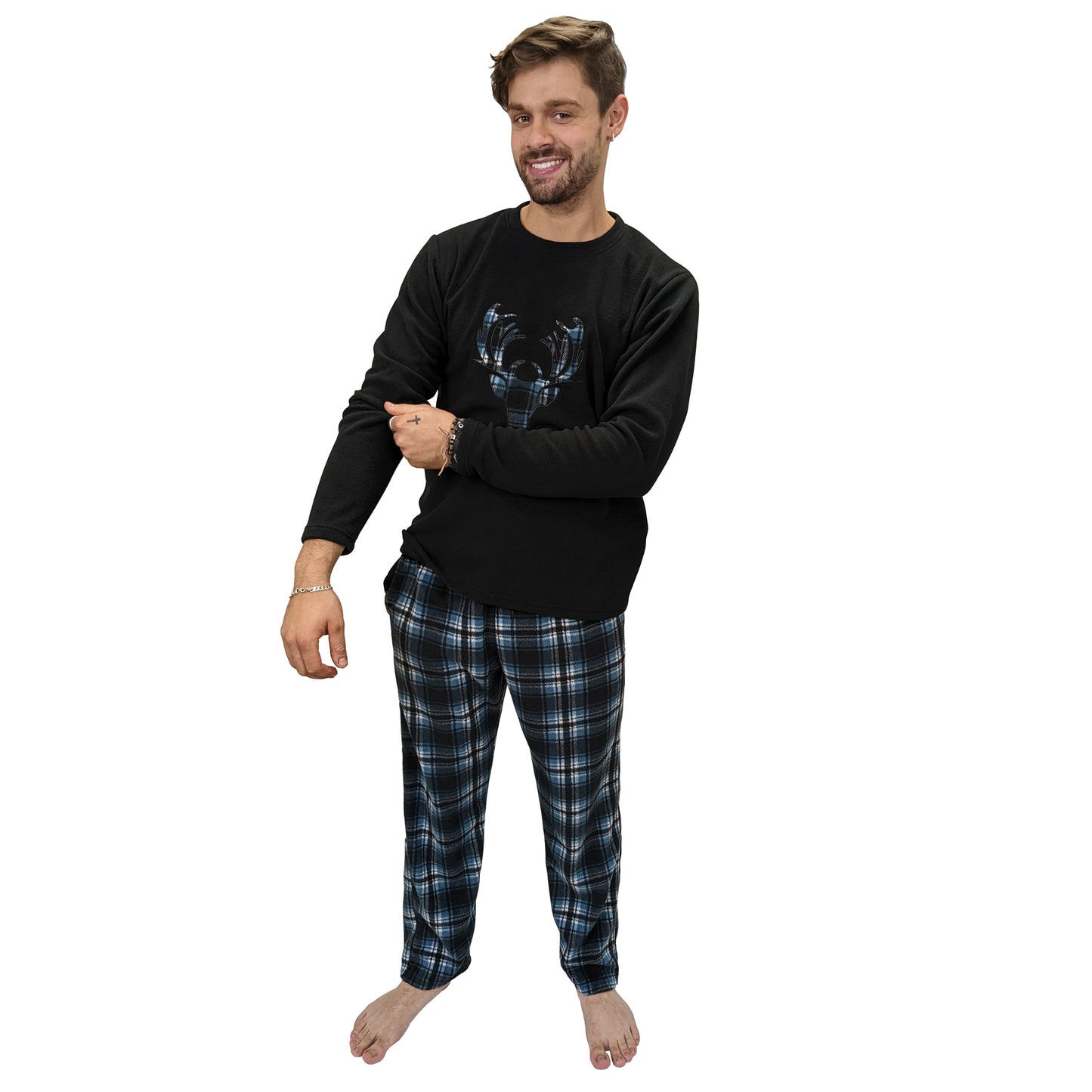 Hirsch Fleece Tartan Mens Pyjamas/Loungewear Set Black Sleepwear & Loungewear ASASonline