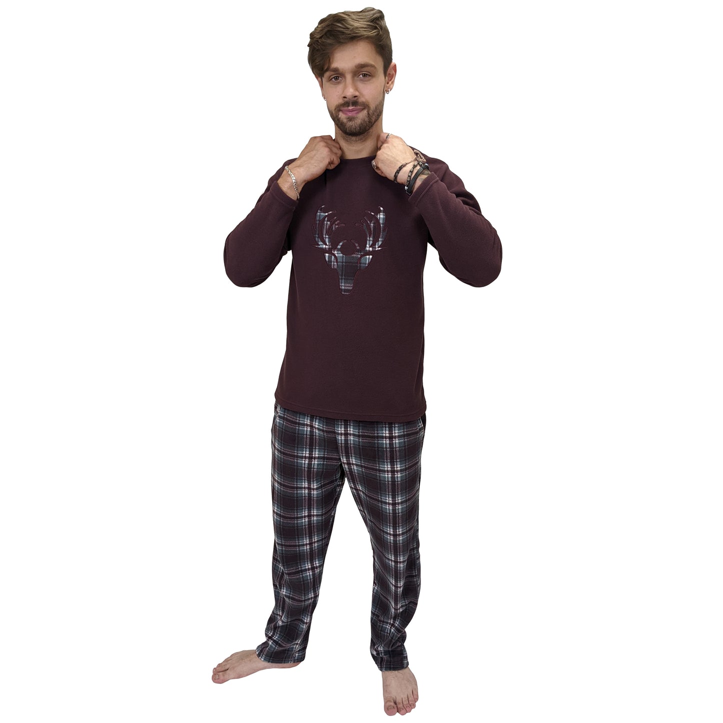 Hirsch Fleece Tartan Mens Pyjamas/Loungewear Set Burgundy Sleepwear & Loungewear ASASonline