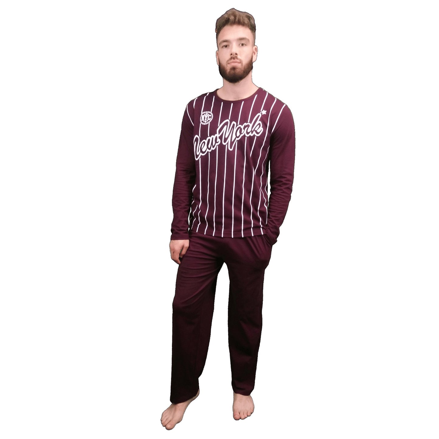 NYC Mens Pyjamas/Loungewear Sets NYC Burgundy White Sleepwear & Loungewear ASASonline